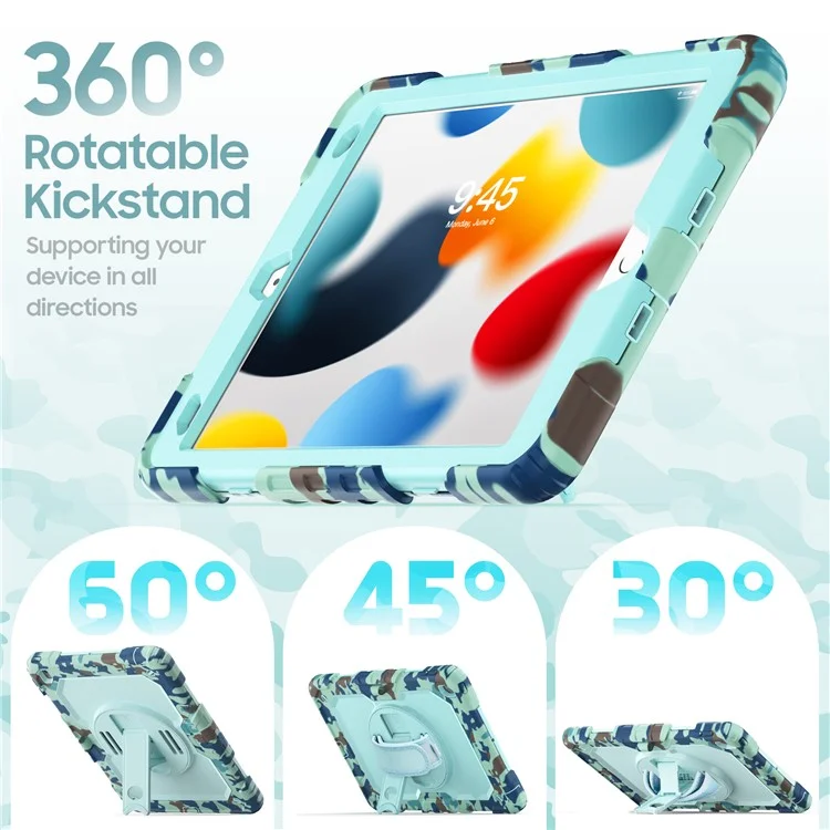 For iPad 10.2 (2021) / (2019) / (2020) Case Camo Printing PC + Silicone Tablet Cover with PET Film / Shoulder Strap - Blue