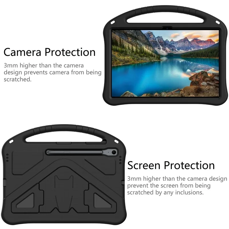 For Samsung Galaxy Tab S10 FE+ Case EVA Tablet Cover with Handle Kickstand Children Friendly - Black