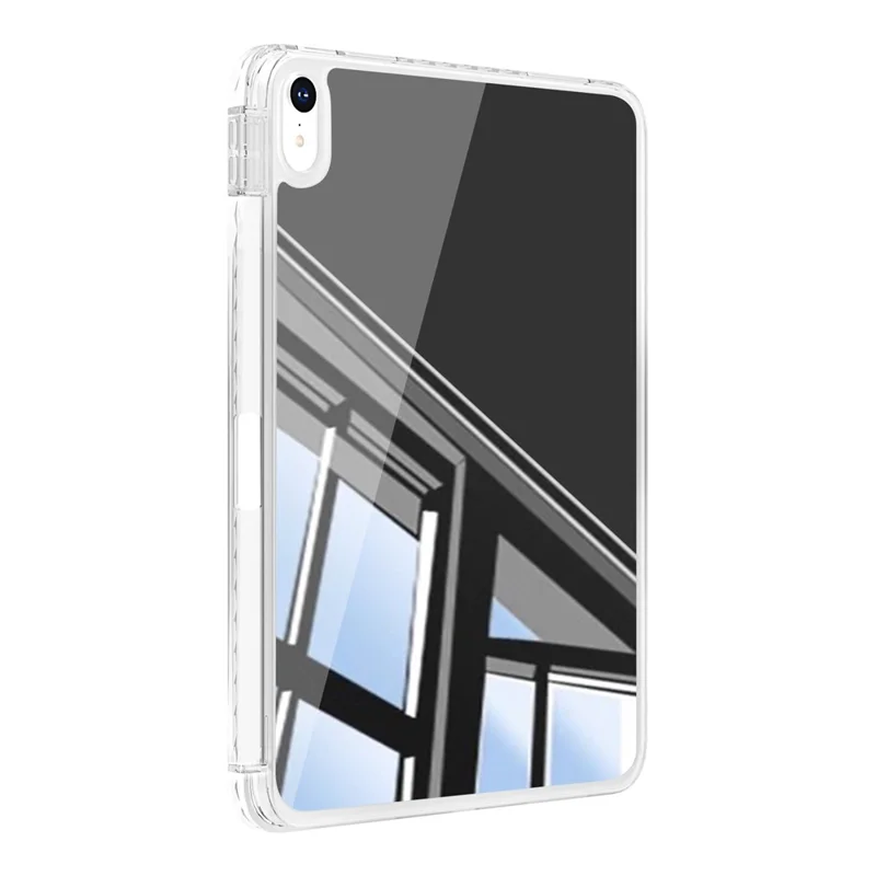 For iPad (2025)  /  10.9 (2022) Case Mirror Acrylic TPU Shockproof Tablet Cover with Pen Slot - White
