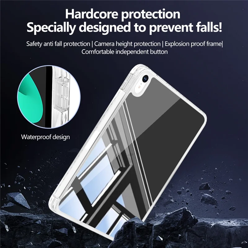 For iPad (2025)  /  10.9 (2022) Case Mirror Acrylic TPU Shockproof Tablet Cover with Pen Slot - White
