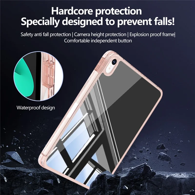 Mirror Acrylic TPU Tablet Case with Pen Slot For iPad Air 11 (2025)  /  (2024)  /  Air (2022)  /  (2020)  /  Pro 11 (2022)  /  (2021)  /  (2020)  /  (2018) - Pink