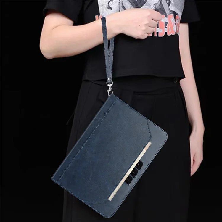 Stand Case for Samsung Galaxy Tab S6 Lite (2024) / (2022) / (2020) Auto Wake / Sleep PU Leather Tablet Cover with Wallet / Hand Strap - Blue