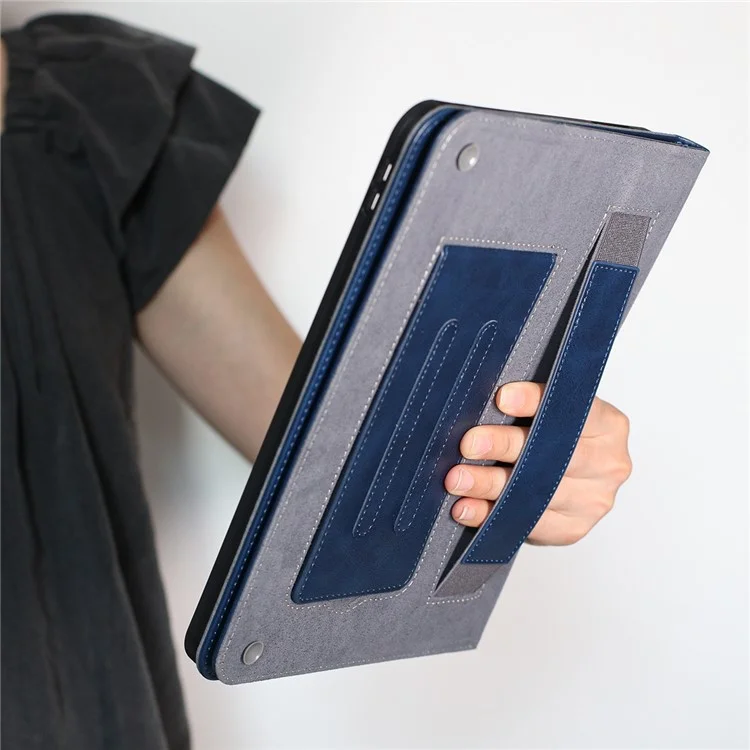 Чехол для Samsung Galaxy Tab A9+ с подставкой, функцией автоматического включения/выключения, из искусственной кожи, с отделением для карт и ремешком для руки - Синий