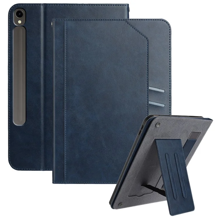 Stand Case for Samsung Galaxy Tab S10 / S10 FE / S9 / S9 FE Auto Wake / Sleep PU Leather Tablet Cover with Wallet / Hand Strap - Blue