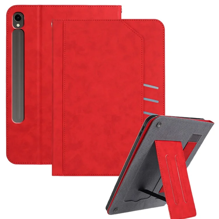 Stand Case for Samsung Galaxy Tab S10 / S10 FE / S9 / S9 FE Auto Wake / Sleep PU Leather Tablet Cover with Wallet / Hand Strap - Red