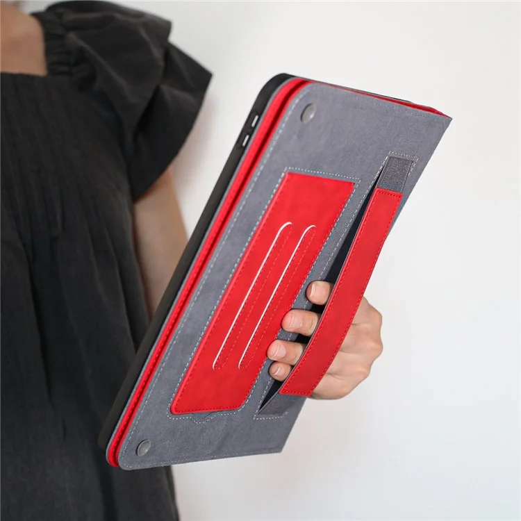 Stand Case for Samsung Galaxy Tab S10 / S10 FE / S9 / S9 FE Auto Wake / Sleep PU Leather Tablet Cover with Wallet / Hand Strap - Red