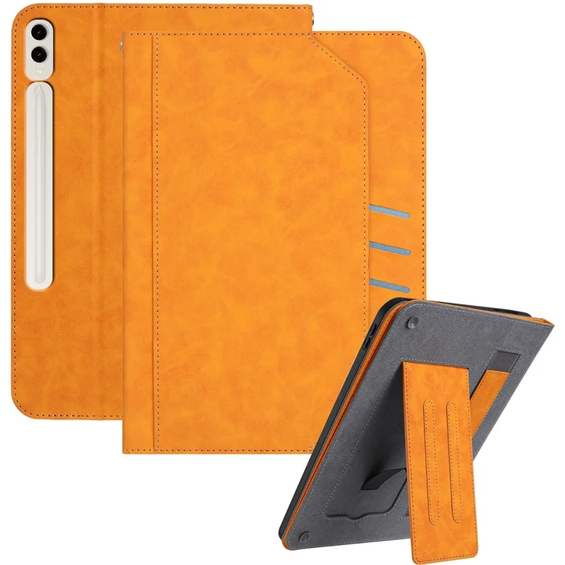 Stand Case for Samsung Galaxy Tab S10+ / S9+ / S9 FE+ Auto Wake / Sleep PU Leather Tablet Cover with Wallet / Hand Strap - Yellow