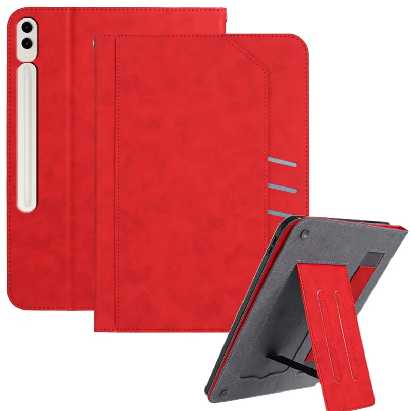 Stand Case for Samsung Galaxy Tab S10+ / S9+ / S9 FE+ Auto Wake / Sleep PU Leather Tablet Cover with Wallet / Hand Strap - Red