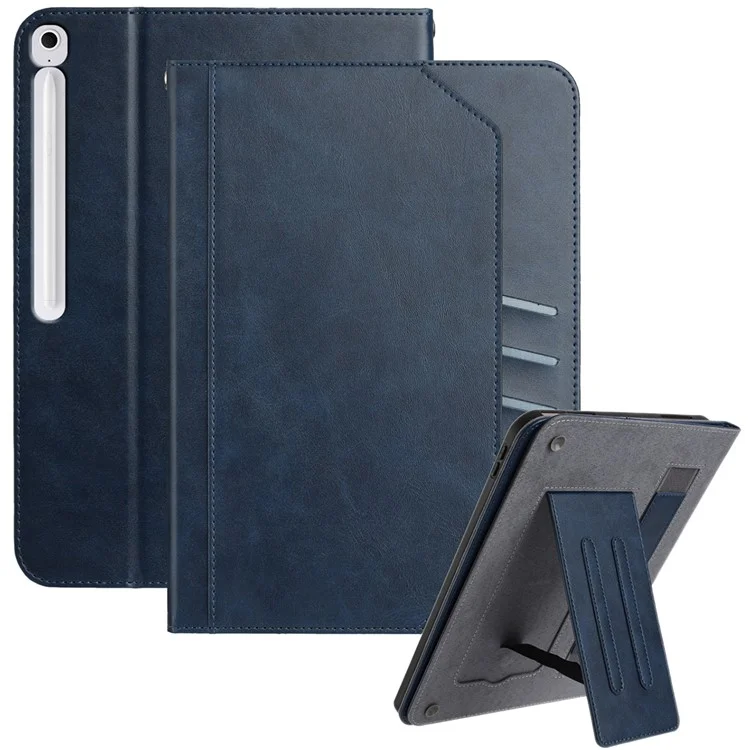 Étui support pour Samsung Galaxy Tab S10 FE+ avec activation/veille automatique, en cuir PU, avec portefeuille et dragonne - Bleu