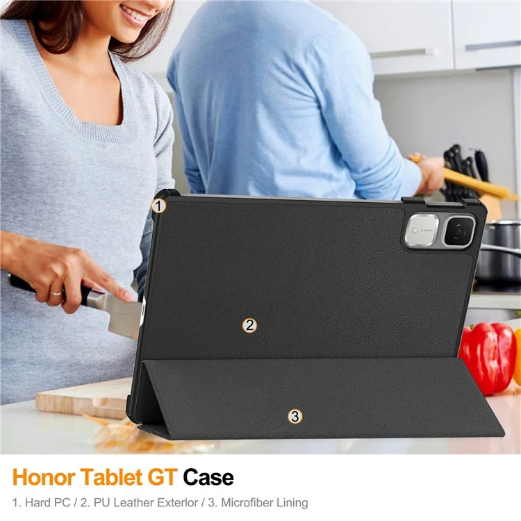 For Honor Tablet GT Hülle Stoßfeste Ledertasche mit Ständer - Schwarz