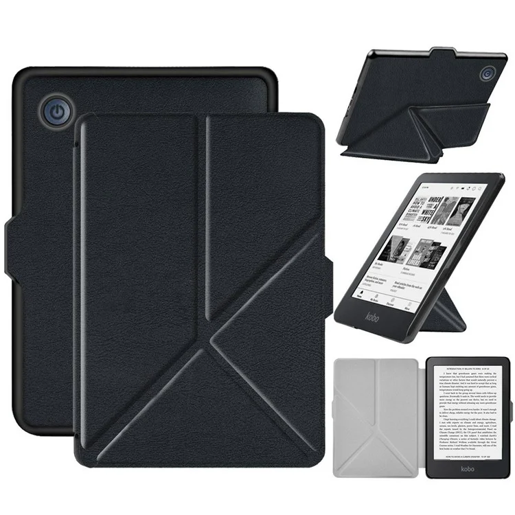 For Tolino Shine 4 Case Origami Stand PC + PU Leather E-Reader Protective Cover with Auto Sleep  /  Wake - Black