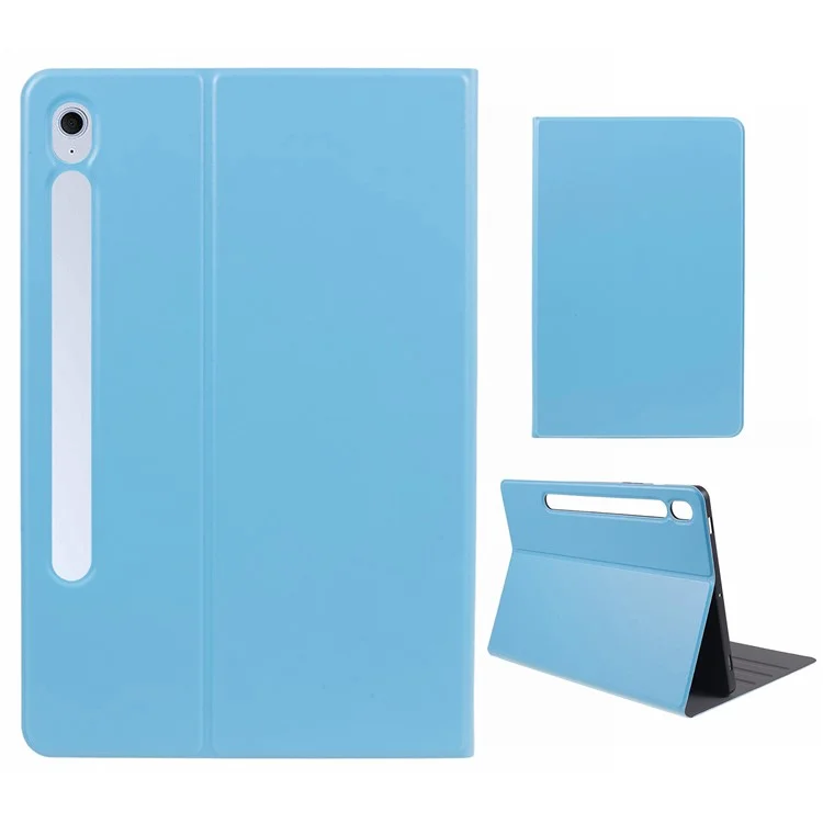 For Samsung Galaxy Tab S10 FE+ Case PU Leather Folding Stand Tablet Protective Cover - Sky Blue