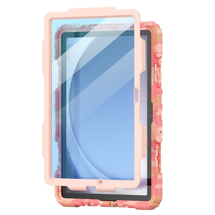 Чехол для Samsung Galaxy Tab A9+ SM-X210 / X215 / X216 / X218 с камуфляжным принтом из ПК + силикона с PET-пленкой / Наплечный ремень - Розовый