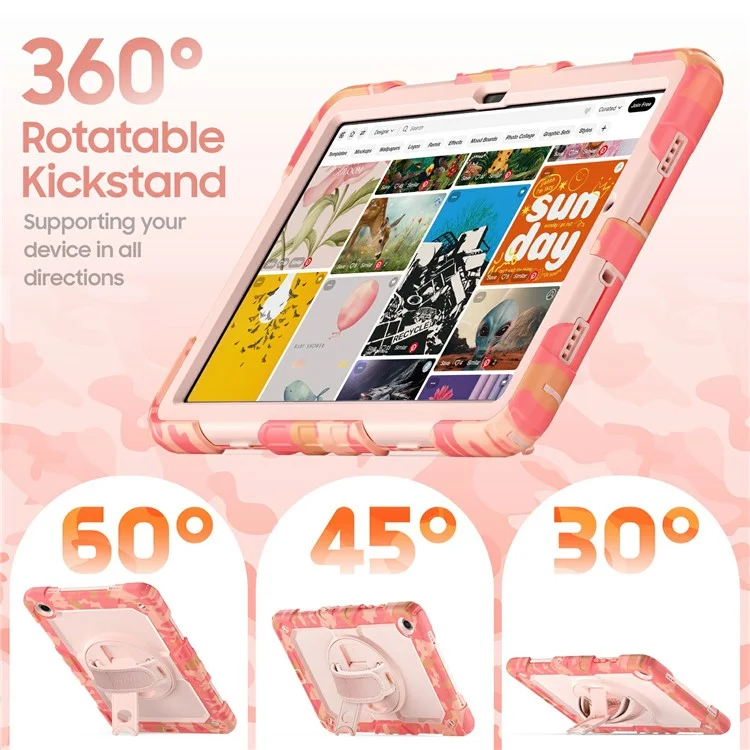Чехол для Samsung Galaxy Tab A9+ SM-X210 / X215 / X216 / X218 с камуфляжным принтом из ПК + силикона с PET-пленкой / Наплечный ремень - Розовый