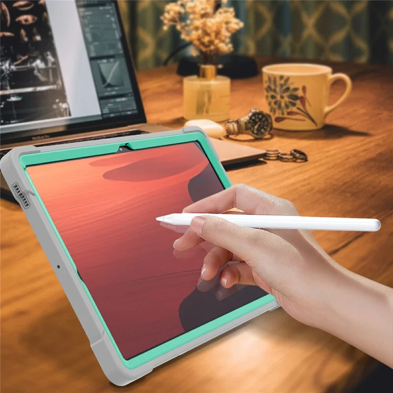 Étui pour Samsung Galaxy Tab S10 FE+ avec Support Béquille, Coque de Protection Hybride Silicone + PC - Vert Menthe / Gris