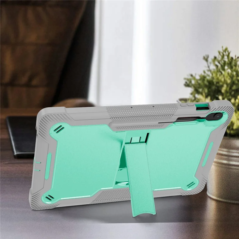 Étui pour Samsung Galaxy Tab S10 FE+ avec Support Béquille, Coque de Protection Hybride Silicone + PC - Vert Menthe / Gris