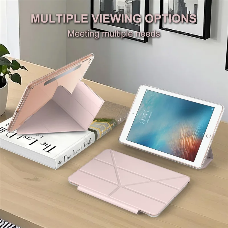 Чехол для планшета iPad 9.7 дюйма (2018) / (2017) / Air 2 / Air (2013) с подставкой, магнитный, съемный, из искусственной кожи, с функцией автоматического включения/выключения - Розовый