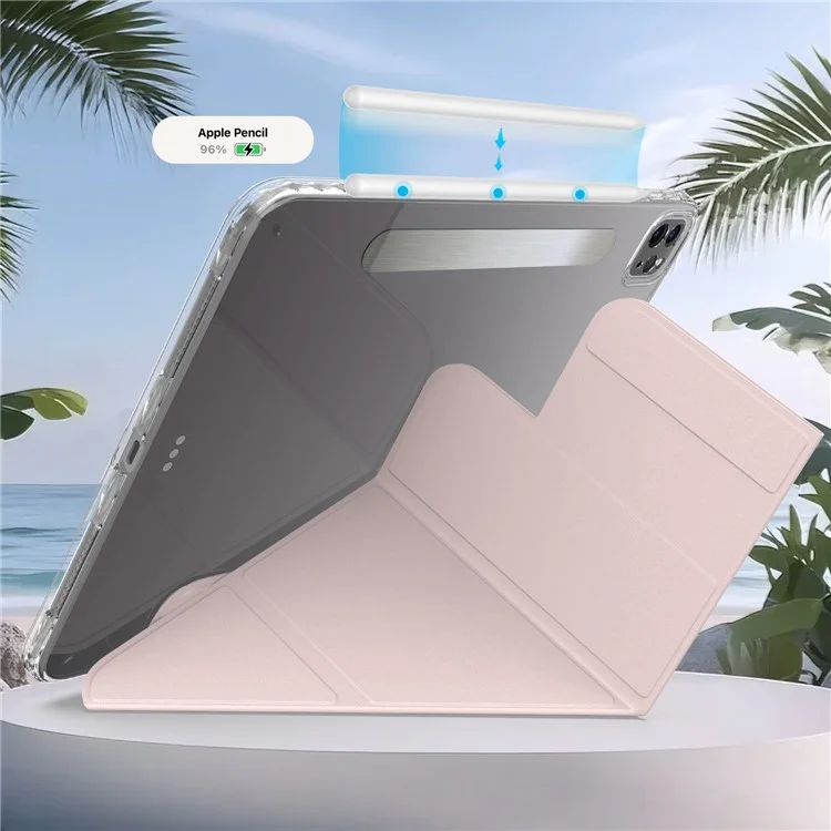 Tablethülle für iPad Pro 12.9 (2022) / (2021) / (2020) Ständer Magnetische abnehmbare PU-Lederhülle mit Auto-Aufwachen/Schlaf - Rosa