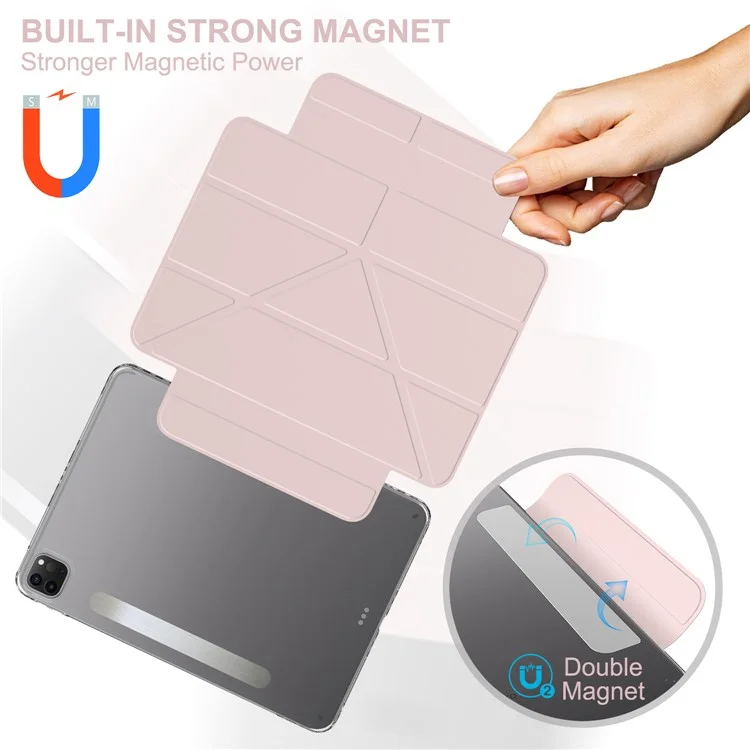 Tablethülle für iPad Pro 12.9 (2022) / (2021) / (2020) Ständer Magnetische abnehmbare PU-Lederhülle mit Auto-Aufwachen/Schlaf - Rosa