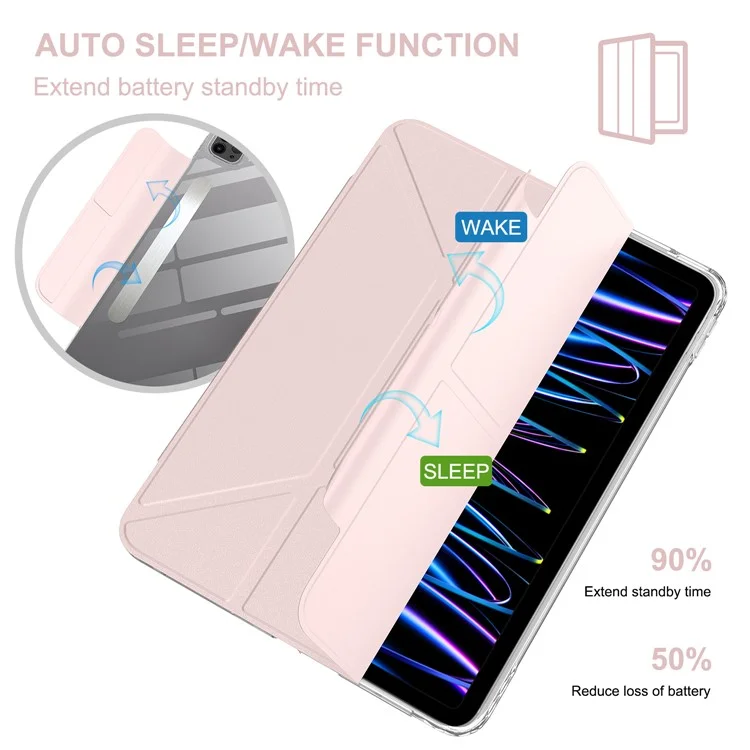 Capa para iPad Pro 11 (2022) / (2021) / (2020) Suporte Magnético Destacável em Couro PU com Ativação/Desativação Automática - Rosa