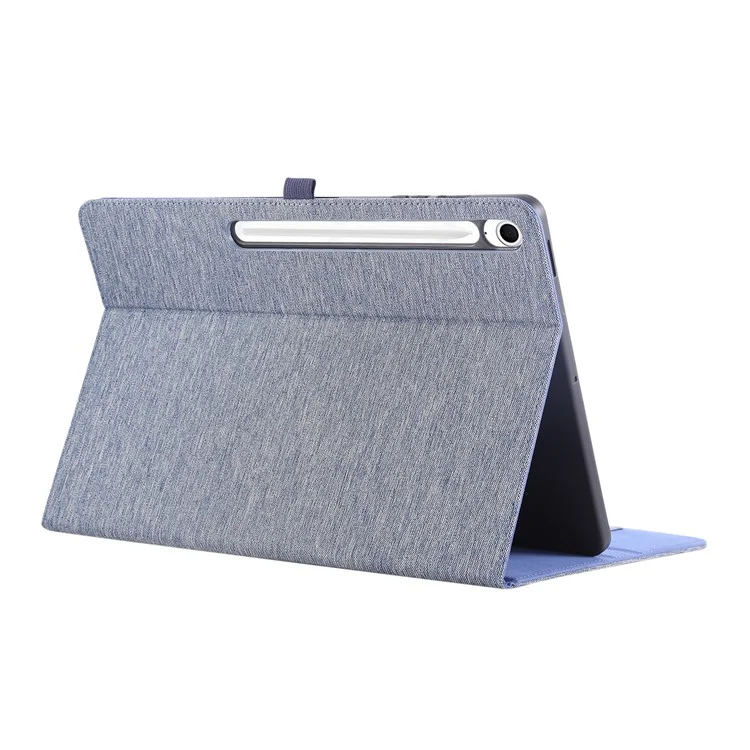 Étui en cuir pour Samsung Galaxy Tab S10 FE+ avec support, porte-cartes et texture en tissu - Bleu