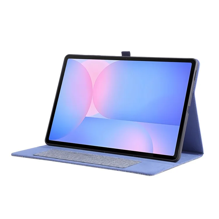 Étui en cuir pour Samsung Galaxy Tab S10 FE+ avec support, porte-cartes et texture en tissu - Bleu