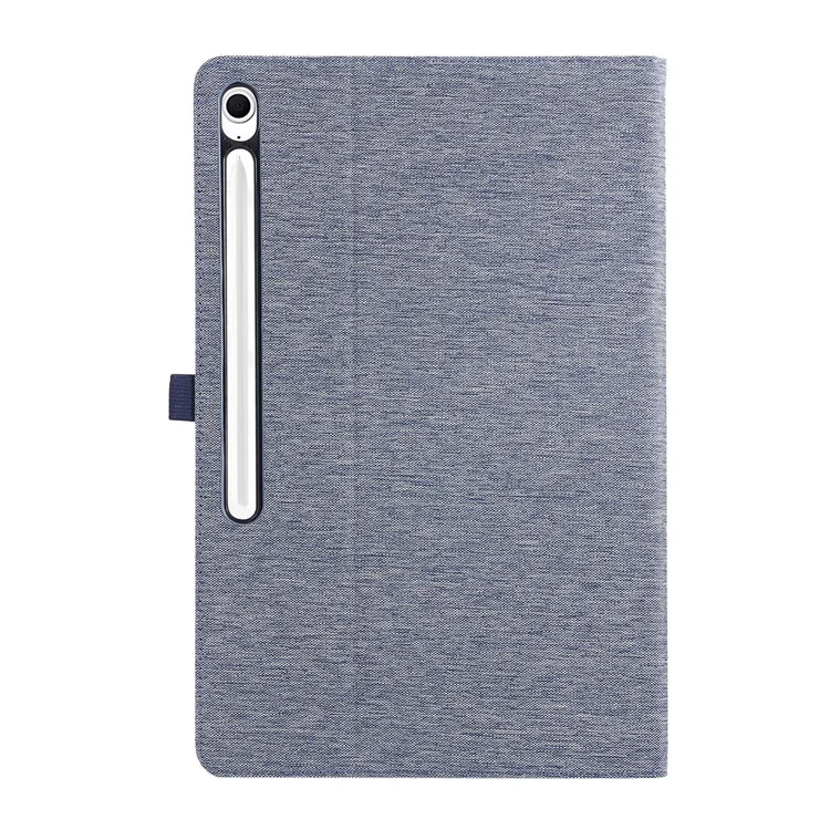 Étui en cuir pour Samsung Galaxy Tab S10 FE+ avec support, porte-cartes et texture en tissu - Bleu