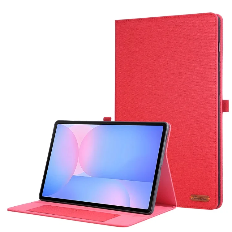 For Samsung Galaxy Tab S10 FE+ Leather Case Card Holder Cloth Texture Tablet Stand Cover - Red