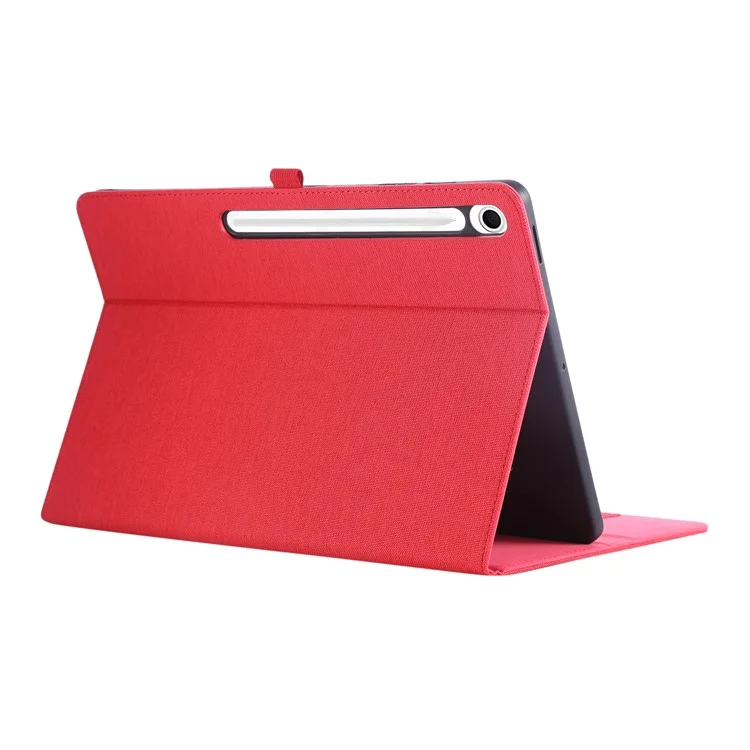 For Samsung Galaxy Tab S10 FE+ Leather Case Card Holder Cloth Texture Tablet Stand Cover - Red