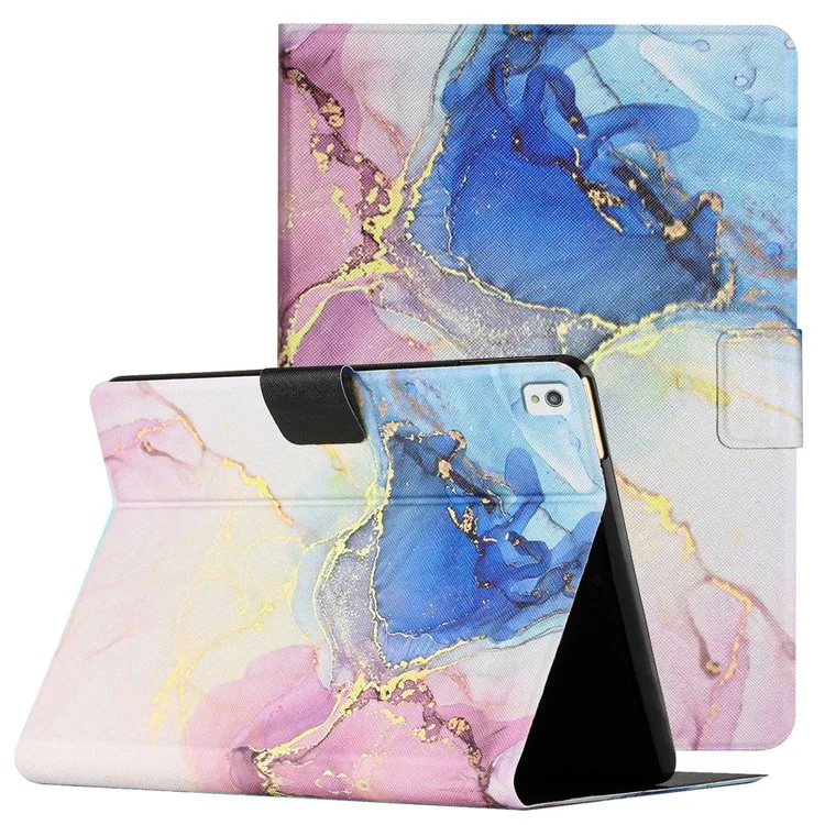 For iPad 10.2 (2021) / (2020) / iPad Air 10.5 inch (2019) Marble Pattern Printing Stand Leather Tablet Case with Card Holder and Auto Wake / Sleep - Pink Blue Marble