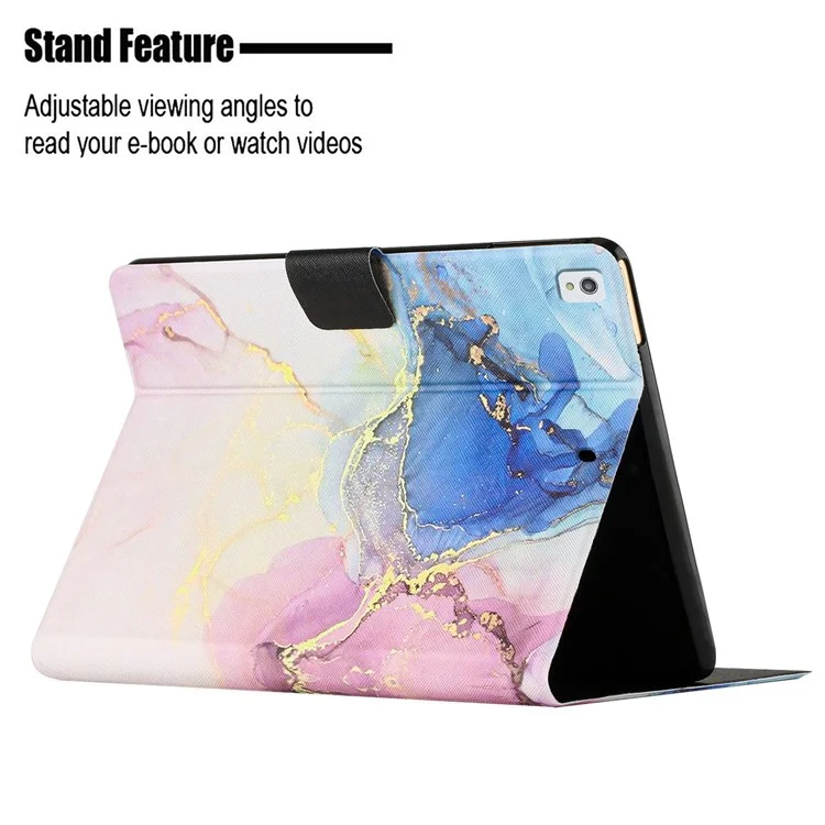 For iPad 10.2 (2021) / (2020) / iPad Air 10.5 inch (2019) Marble Pattern Printing Stand Leather Tablet Case with Card Holder and Auto Wake / Sleep - Pink Blue Marble