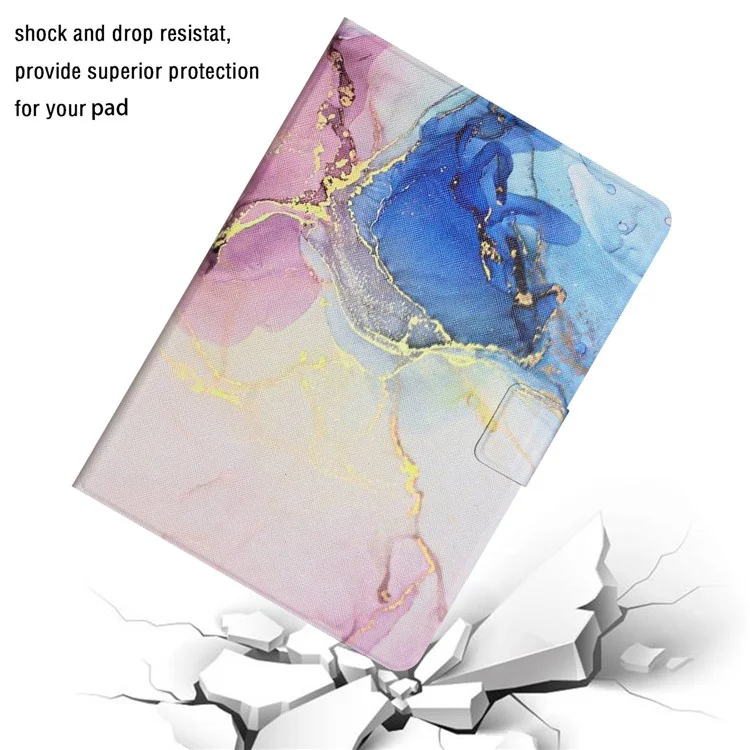 For iPad 10.2 (2021) / (2020) / iPad Air 10.5 inch (2019) Marble Pattern Printing Stand Leather Tablet Case with Card Holder and Auto Wake / Sleep - Pink Blue Marble