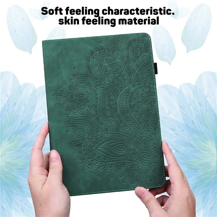 Tablet Hülle für iPad Air 13 (2025) / (2024) / Pro 12.9 (2022) / (2021) / (2020) Pfauenblumen-Muster Kartenhalter Lederhülle - Grün