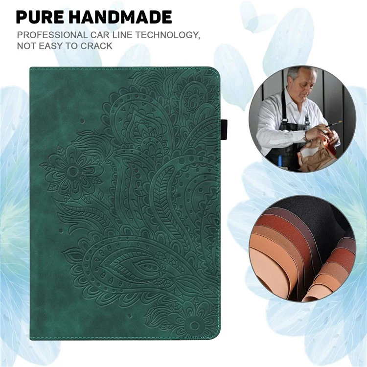 Tablet Hülle für iPad Air 13 (2025) / (2024) / Pro 12.9 (2022) / (2021) / (2020) Pfauenblumen-Muster Kartenhalter Lederhülle - Grün