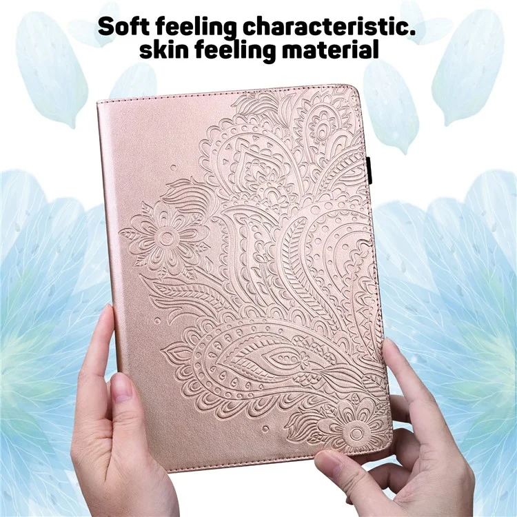 Чехол для Samsung Galaxy Tab S10 FE+ с узором павлиньего цветка, держатель для карт, кожаный чехол для планшета - розовое золото