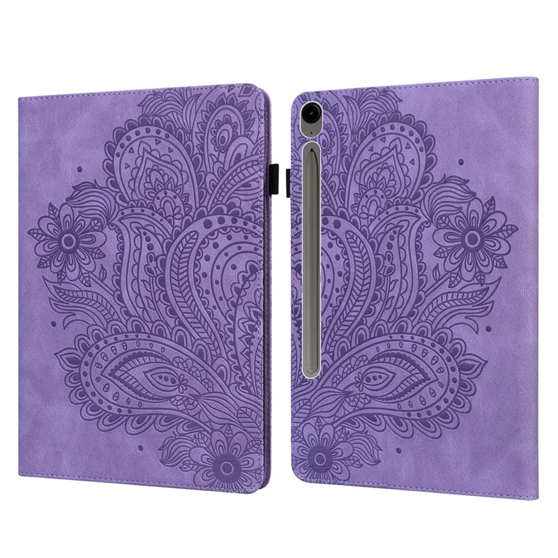 For Samsung Galaxy Tab S10 FE+ Case Peacock Flower Pattern Card Holder Leather Tablet Cover - Purple