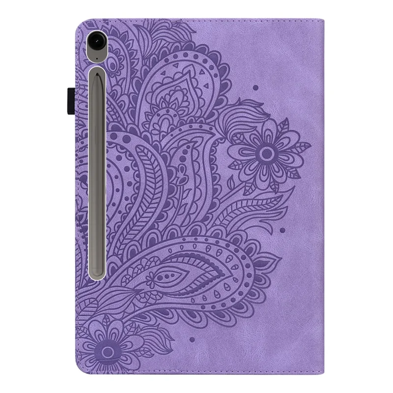 For Samsung Galaxy Tab S10 FE+ Case Peacock Flower Pattern Card Holder Leather Tablet Cover - Purple