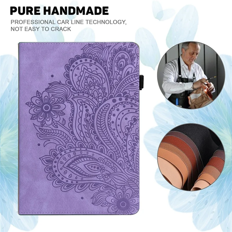 For Samsung Galaxy Tab S10 FE+ Case Peacock Flower Pattern Card Holder Leather Tablet Cover - Purple