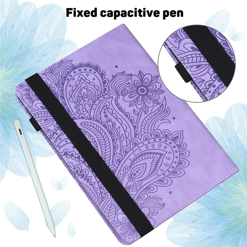 For Samsung Galaxy Tab S10 FE+ Case Peacock Flower Pattern Card Holder Leather Tablet Cover - Purple
