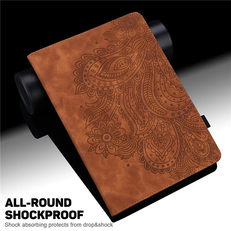Capa de Tablet para Samsung Galaxy Tab S10+ / S9 FE+ / S9+ / S8+ / S7+ / S7 FE Padrão de Flor de Pavão com Porta-cartões em Couro - Marrom