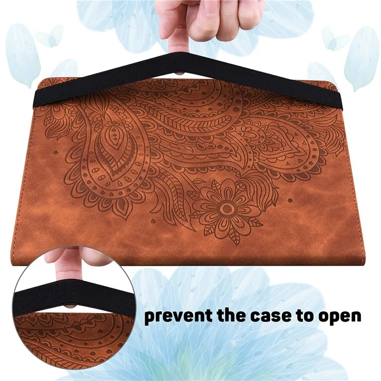 Capa de Tablet para Samsung Galaxy Tab S10+ / S9 FE+ / S9+ / S8+ / S7+ / S7 FE Padrão de Flor de Pavão com Porta-cartões em Couro - Marrom