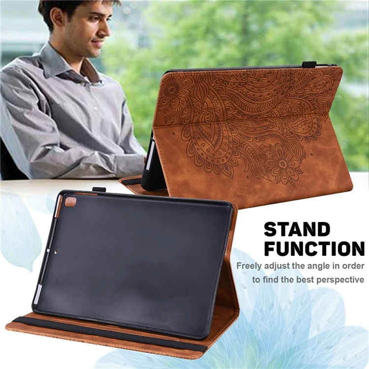 Capa de Tablet para Samsung Galaxy Tab S10+ / S9 FE+ / S9+ / S8+ / S7+ / S7 FE Padrão de Flor de Pavão com Porta-cartões em Couro - Marrom