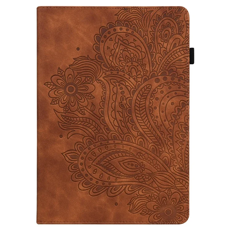 Capa de Tablet para Samsung Galaxy Tab S10+ / S9 FE+ / S9+ / S8+ / S7+ / S7 FE Padrão de Flor de Pavão com Porta-cartões em Couro - Marrom