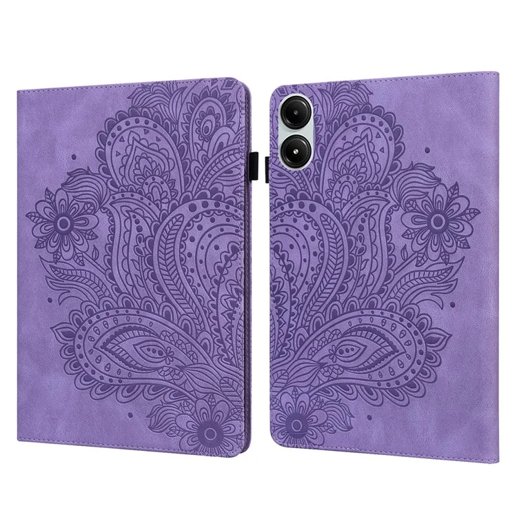 Étui pour tablette Xiaomi Redmi Pad Pro 5G / Pad Pro / Poco Pad 4G Motif Fleur de Paon Porte-Cartes Housse en Cuir - Violet