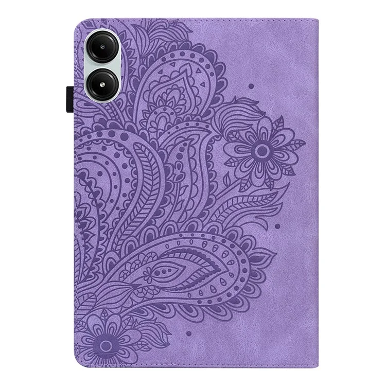 Étui pour tablette Xiaomi Redmi Pad Pro 5G / Pad Pro / Poco Pad 4G Motif Fleur de Paon Porte-Cartes Housse en Cuir - Violet