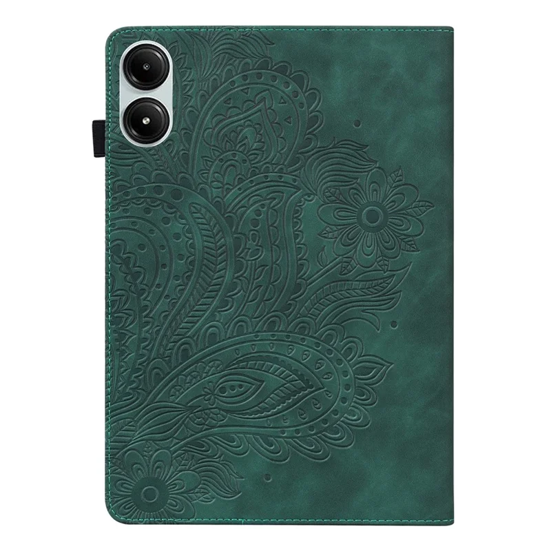 Tablet Case For Xiaomi Redmi Pad Pro 5G  /  Pad Pro  /  Poco Pad 4G Peacock Flower Pattern Card Holder Leather Cover - Green