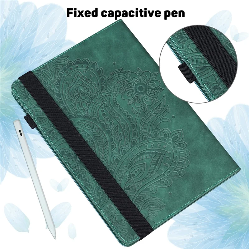 Tablet Case For Xiaomi Redmi Pad Pro 5G  /  Pad Pro  /  Poco Pad 4G Peacock Flower Pattern Card Holder Leather Cover - Green