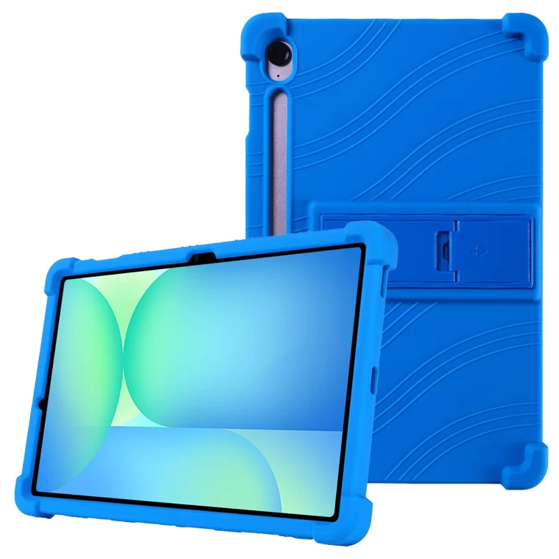 For Samsung Galaxy Tab S10 FE+ Silicone Case with Kickstand Rugged Protective Cover - Dark Blue