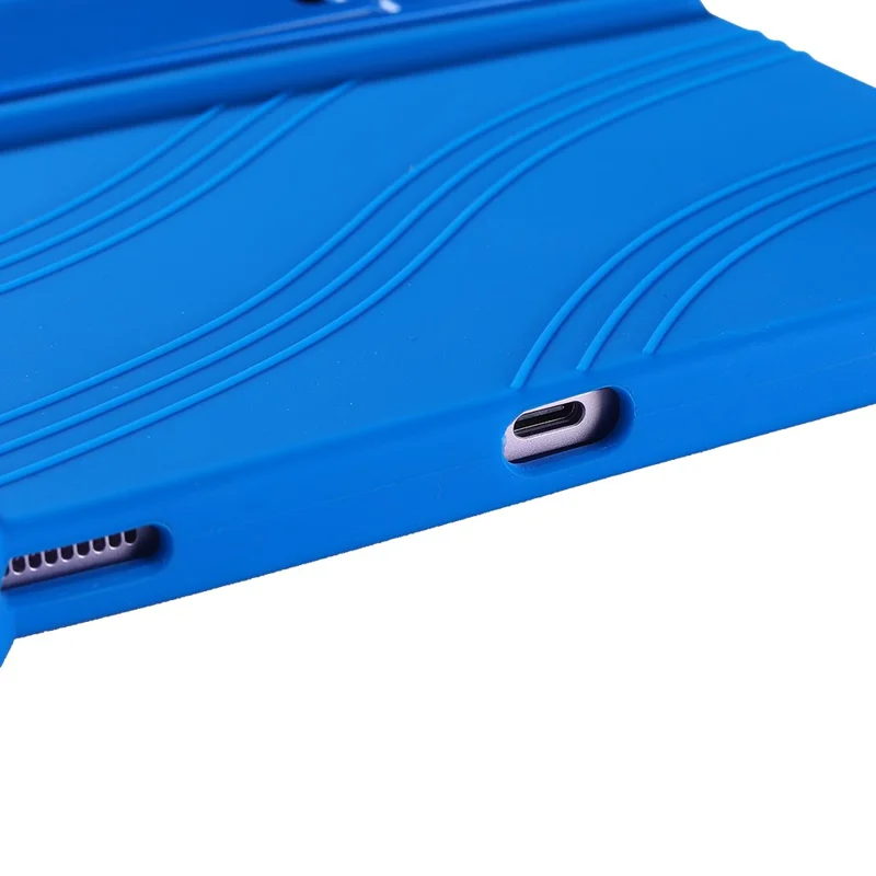 For Samsung Galaxy Tab S10 FE+ Silicone Case with Kickstand Rugged Protective Cover - Dark Blue