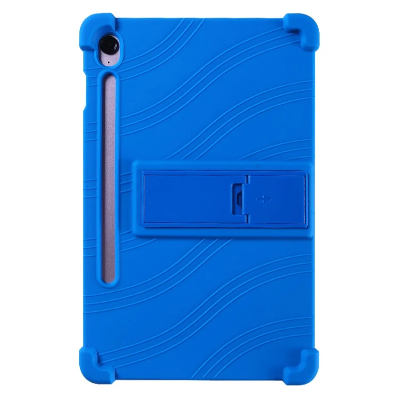 For Samsung Galaxy Tab S10 FE+ Silicone Case with Kickstand Rugged Protective Cover - Dark Blue